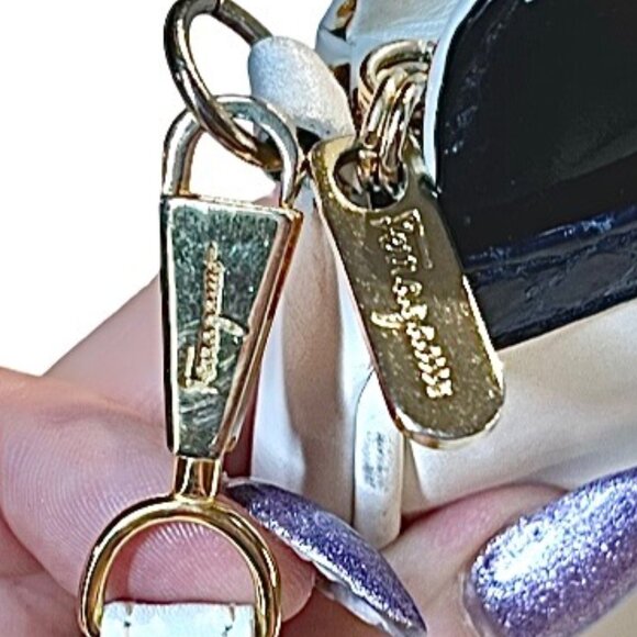 Salvatore Ferragamo Vintage White and Blue Snakeskin Nautical Crossbody Handbag - Picture 5 of 16